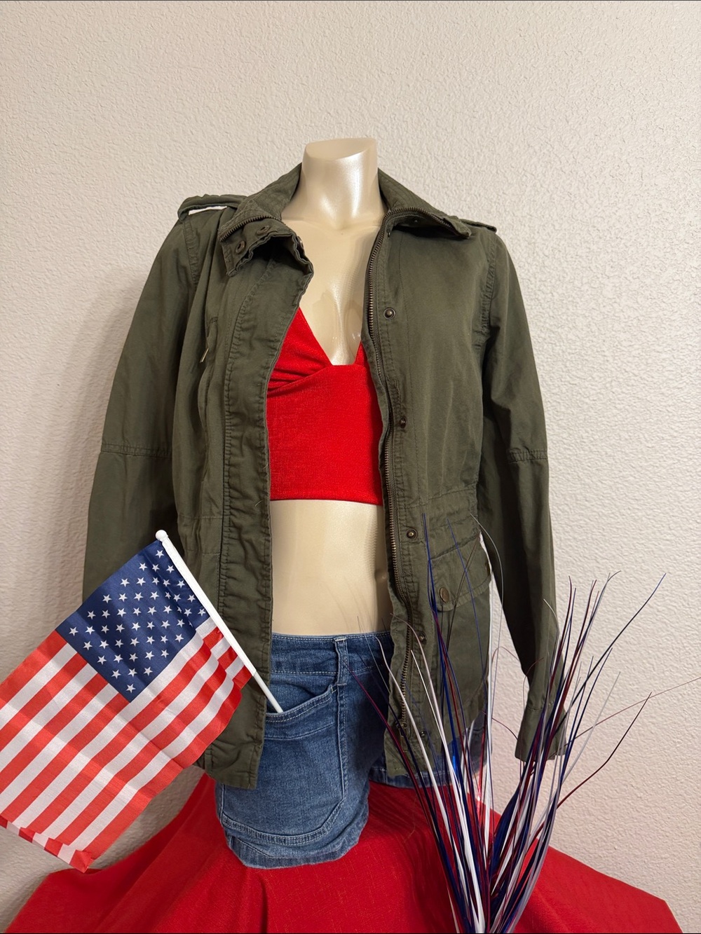 Love Tree Olive Utility Jacket with Epaulets